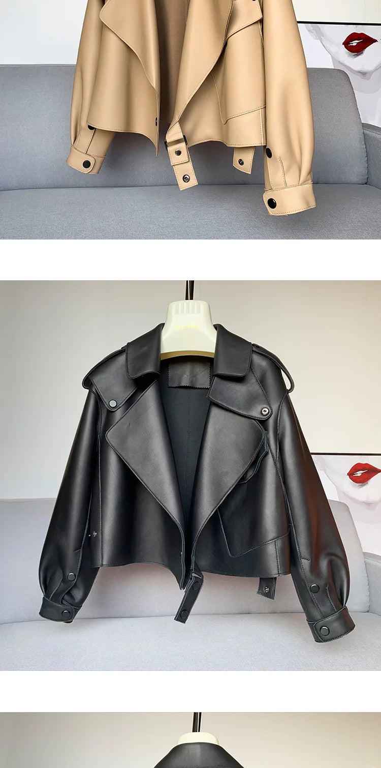 Schaffellmantel für Damen, Lederjacke, Winter, Frühling, Moto, Biker, echt, Top-Qualität, Schwarz.