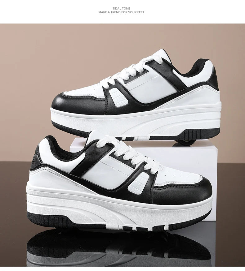 Four wheel roller shoes Boys girls walking shoes Casual outdoor sports slide and shrink school students pulleys shoes sneakers.