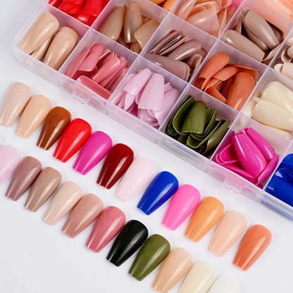 576Pcs/box Medium-Long Coffin Press On Nails Matte Full Cover Ballet False Nails Wearable Acrylic Fake Nails Extension For Women.