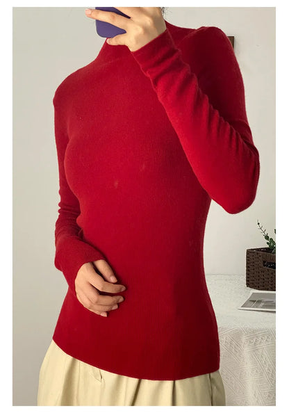 100% Ultra-fine Merino Wool Sweater Autumn and Winter Loose and Simple Semi-turtleneck Wool Bottoming Shirt Multi-color Sweater