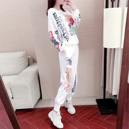 Women's Casual Sweat Suits 2025 Spring Autumn New Tracksuit Fashion Loose Long Sleeved Tops And Pants 2 Two Piece Set For Women.