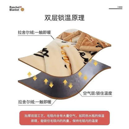 Double-deck Thickening Blanket Winter Dormitory Siesta Plush Fur Quilt Keep Warm Soft Comfortable Coral Fleece Sheet Bed Cover.