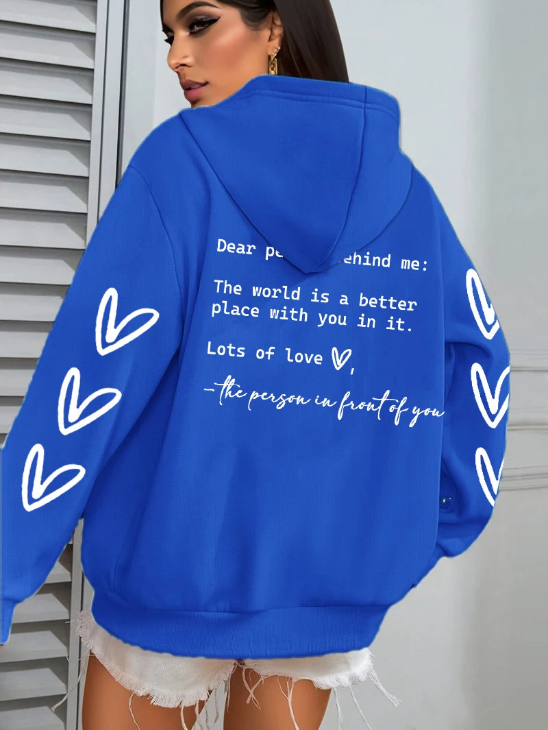 Simple Heart Printing Hoodies Women Hip Hop Autumn Hoodie Multicolor Fleece Unisex Pullovers Pocket Casual Woman Streetwear.