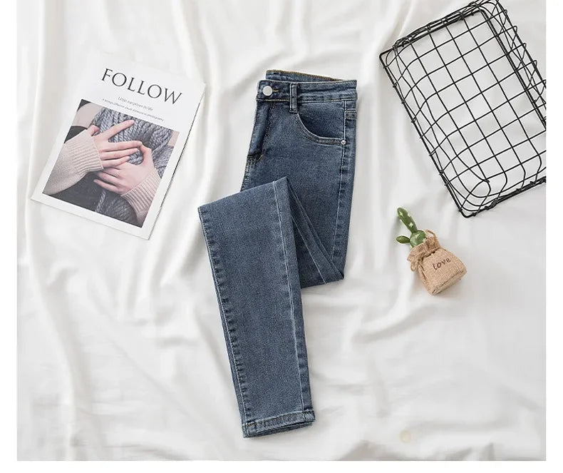 High Waist Slim Fit Jeans Women's Spring Summer Autumn Fashionable Nine Points Elasticity Pencil Pants Tightening And Lengthenin.