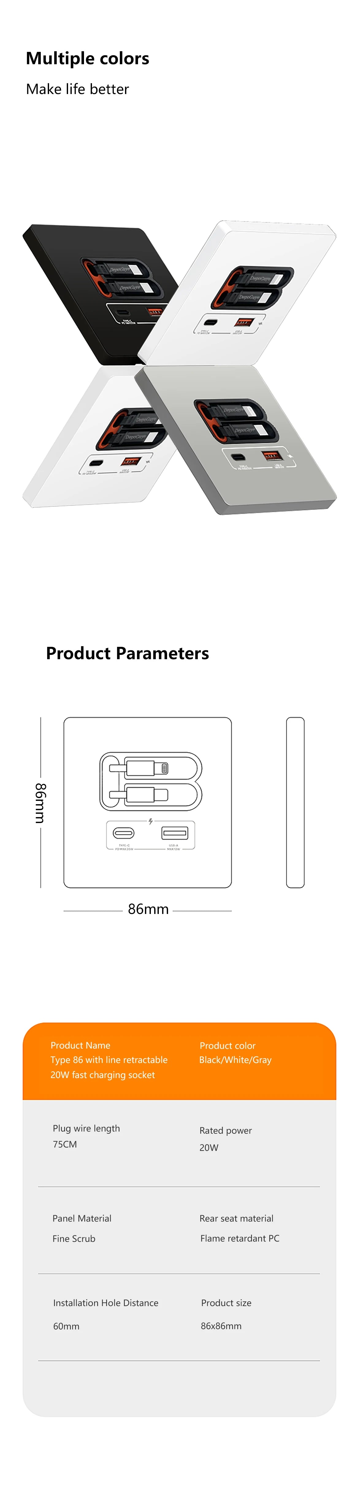 EU Universal 20W USB C Smart Steckdose Panel mit Dual Typ-C Schnellladeanschlüssen Steckdose, Handy-Lade-Typ-C-Buchse.