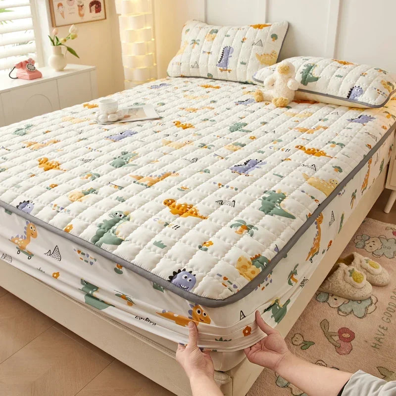 3pcs set Bed Cover Cute Quilted Mattress Cover Soft Skin-friendly Printed Bed Fitted Sheet 1pc mattress cover+2pcs pillowcase