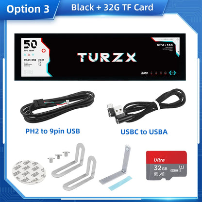 TURZX 8.8 Inch USB Secondary Screen Type-C Desktop Extended Display TF Card Play 1920*480 IPS LCD CPU RAM GPU Monitor NO AIDA64