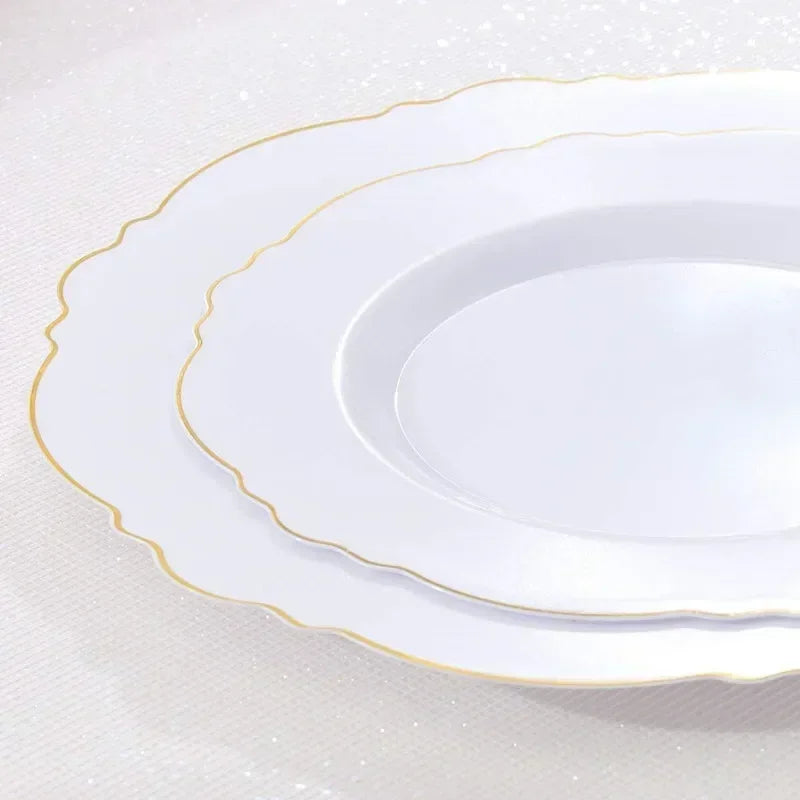 50/20pcs Gold Plastic Party Plates Dinner Plates Salad/Dessert and Combo Heavy Plastic Duty Plates for Wedding Parties.