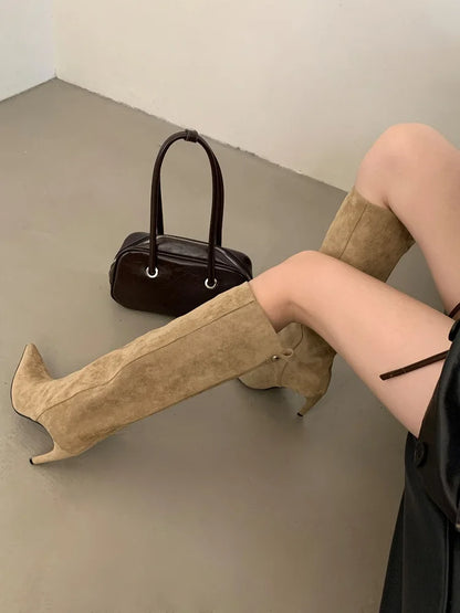 Eilyken Winter Street Style Pointed Toe Knee-High Women Boots Thin Heels Shoes Female Punk Vintage Long Booties Zapatos De Muje.