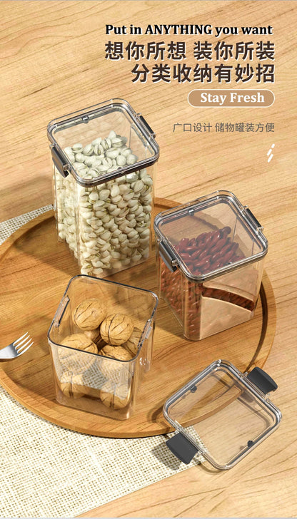 Food Box Storage Container With Airtight Lid Condiment Organizer Plastic Dispenser Jar Hermetic Kitchen Cereal Snack Spaghetti.