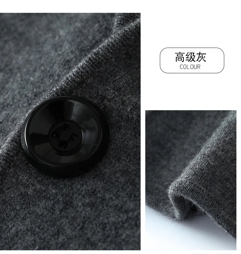100%Cashmere Suit Men's Suit Collar Knitted Cardigan Business Casual Coat High Waisted Knitted Shorts Winter Thick Two-piece Set.