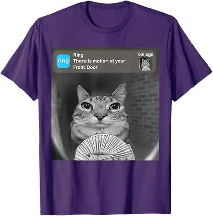 There Is Motion At Your Front Door Funny Silly Cat Meme T-Shirt Funny Weird Kitty Meme Sarcastic Saying Tee Cool Graphic Outfit.