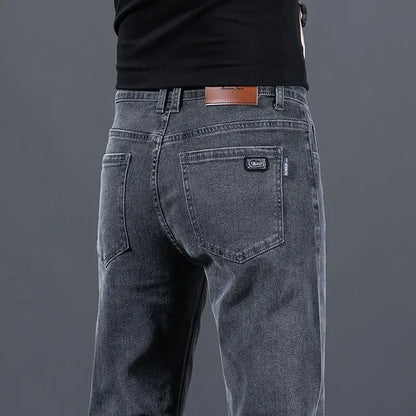 Loose Casual Jeans for Men Mid-aged Thick Winter Long Pants Business Style Straight Leg Spring Autumn Korean Version.