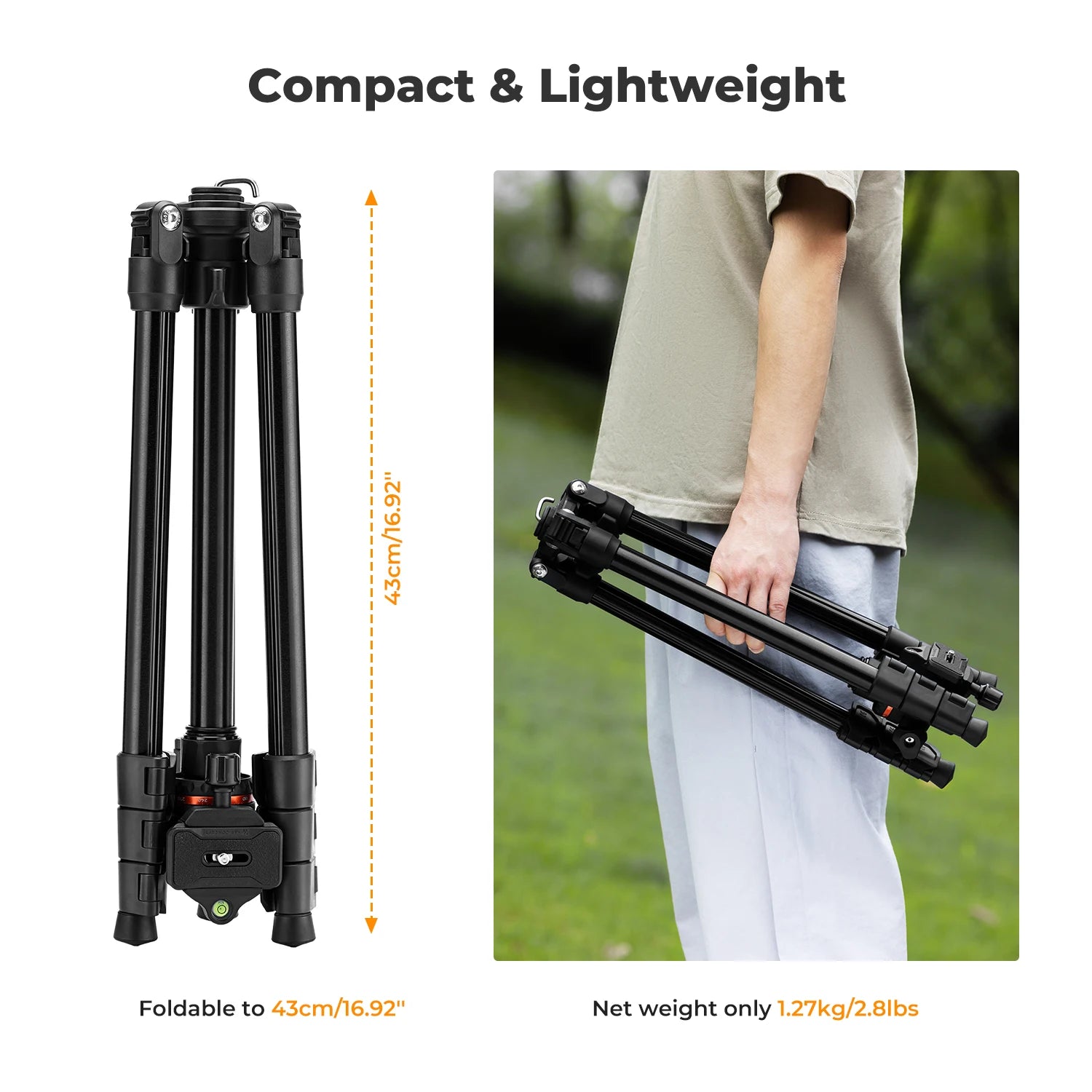 K&F Concept 178cm Lightweight Camera Tripod Cellphone Clip Travel DSLR Tripod for Nikon Canon Camera Outdoor Live Streaming Vlog.