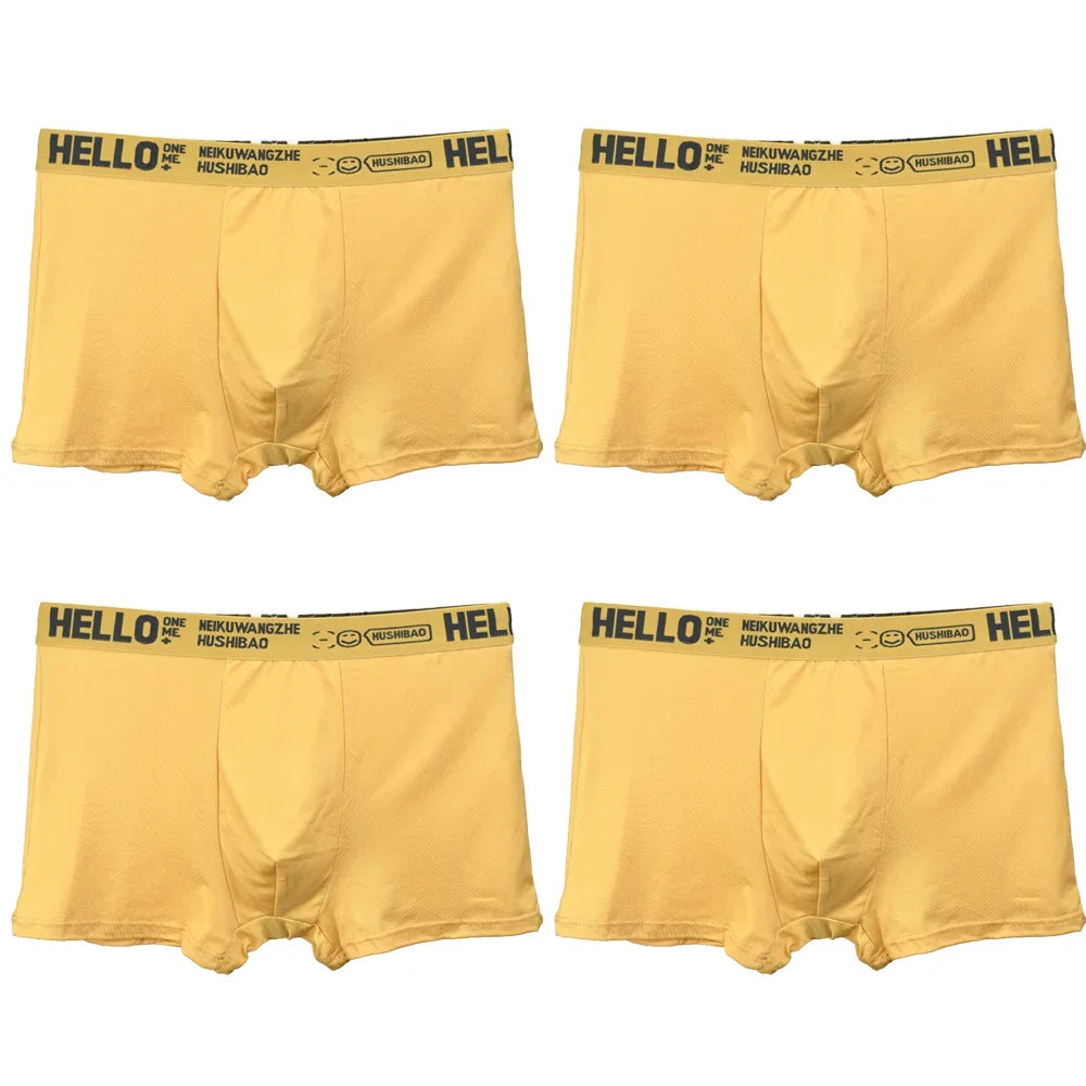 4Pcs männer Boxer Unterwäsche Mann Mid-taille Unterhose Einfarbig Antibakterielle Höschen Plus Größe Shorts Homme U konvexen Dessous