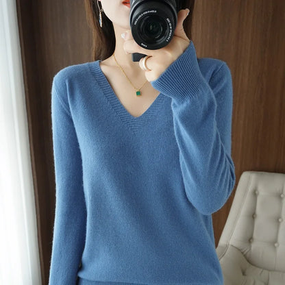Neue Kaschmir frauen V-ausschnitt Pullover Spitze Neck Aushöhlen Design Beiläufige Gestrickte Lange Hülse frauen Pullover Herbst Und winter
