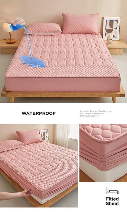 WASART King Size Double Bed Quilted Waterproof Mattress Protector Cover Elastic Fitted Sheet Protection Pad Thick Bedspread 150