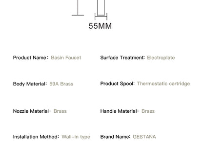 Luxury brushed gold brass wall mounted adjustable water volume bathroom faucet Embedded design for hot and cold water basin Tap