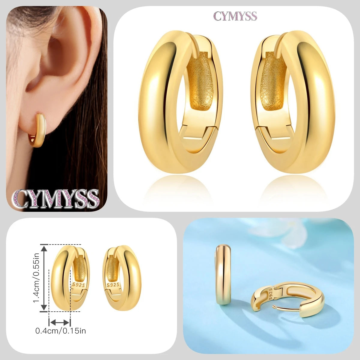 Original 2025 S925 Sterling Silver Zircon 18K Gold Lining Vintage Hoop Earrings for Women Birthday Party Wedding Gift Jewellery.