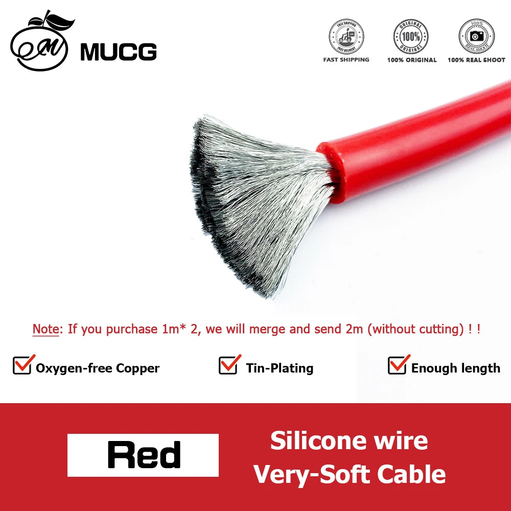 50m Silicone cable Black Red Heat-resistant Flexible cord Super soft Battery charging Electrical wires 7 8 9 10 11 12 13 14 AWG.