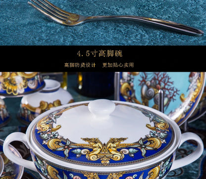 Luxury Blue Ocean Bone China Dishes Plates Western Clubhouse Upscale Heart Of The Sea Ceramic Tableware Decorative Plate.