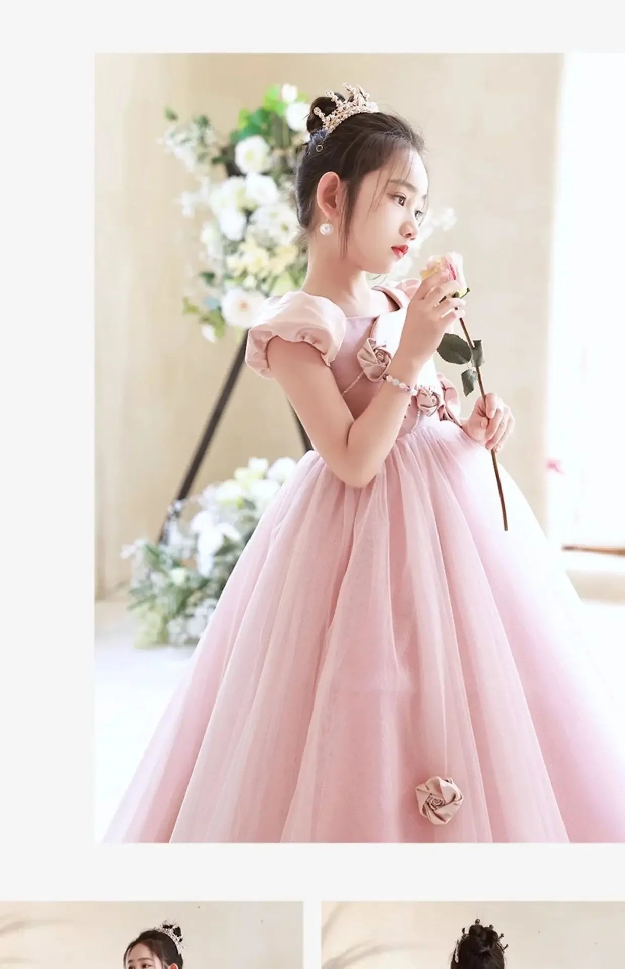 Elegantes Mädchen Flauschiges Spitzenkleid Prinzessin Tüllkleid Geburtstag Hochzeit Kostüme Vestidos Mädchen Performance Party Outfit für Kinder.