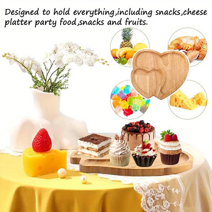 Wooden Tray Heart-Shaped Cheese Board Salad Cake Plate Decoration For Snacks Candied Fruits Valentine'S Day Decoration.