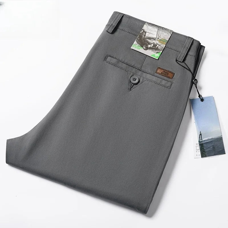 Spring Summer Cotton Casual Pants Mens Clothing Straight Business Green Black Khaki Trousers Male size 40 42 44.