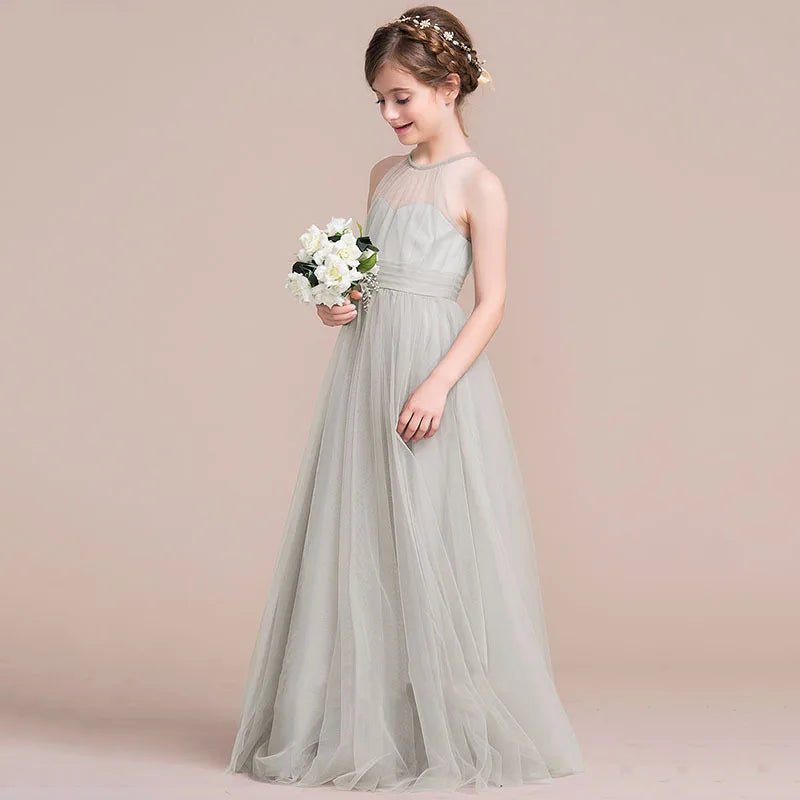 Formelle Kleidung für Kinder, hochwertiges graues Mädchen-Geigen-Performance-Kleid, große Kinder, Orchester-Host-Kleid, Blumenmädchen, Frühling und Herbst.