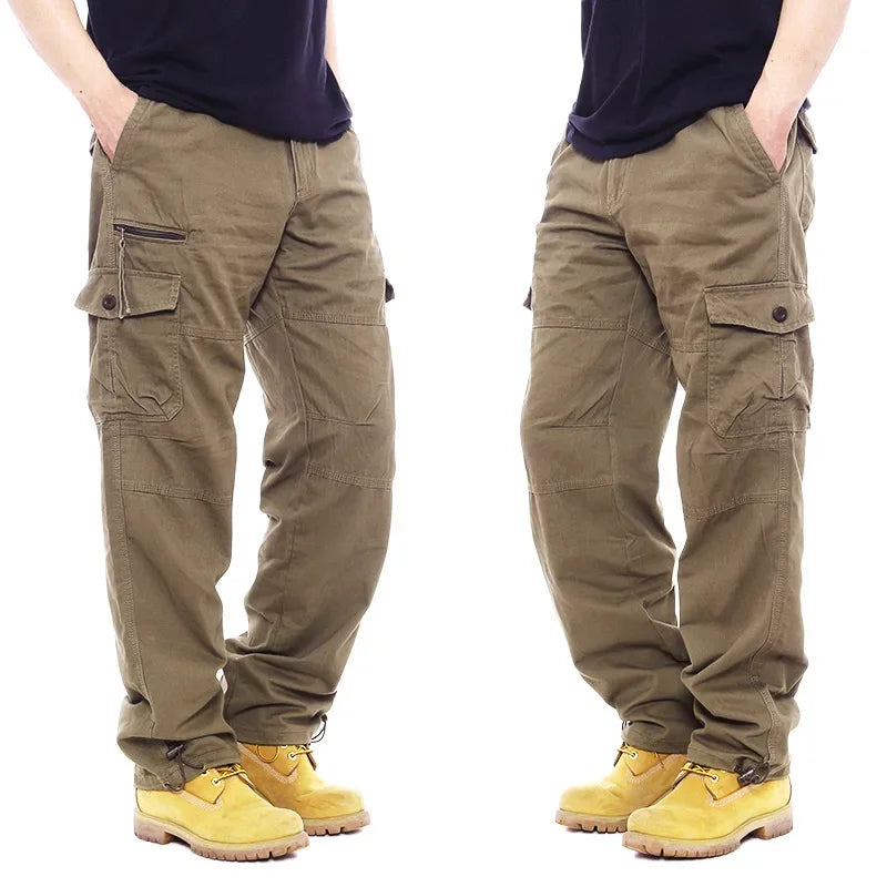 2025 Men's Casual Elastic Waist Plus Size Cargo Pants Multiple Pockets Loose Fit Trousers For Construction Site.
