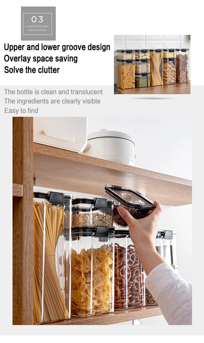 Dry Food Storage Box Food Containers Transparent Stackable Kitchen Spaghetti Noodles Sealed Tank Cans Organizers Bottles