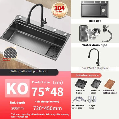 Stainless steel Kitchen Sink Thick Embossed Large Single Slot vegetable washbasin Dishwashing Sink Undermount Basin