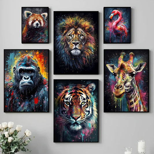 Lion Tiger Animal Portrait Poster Print Monkey Giraffe Canvas Painting Abstract Graffiti Wall Art Picture Living Room Home Decor.