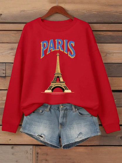 Paris Tower France Print Women Sweatshirt Casual Loose Sportswear All-Match Fleece Pullover Multicolor O-Neck Female Clothes