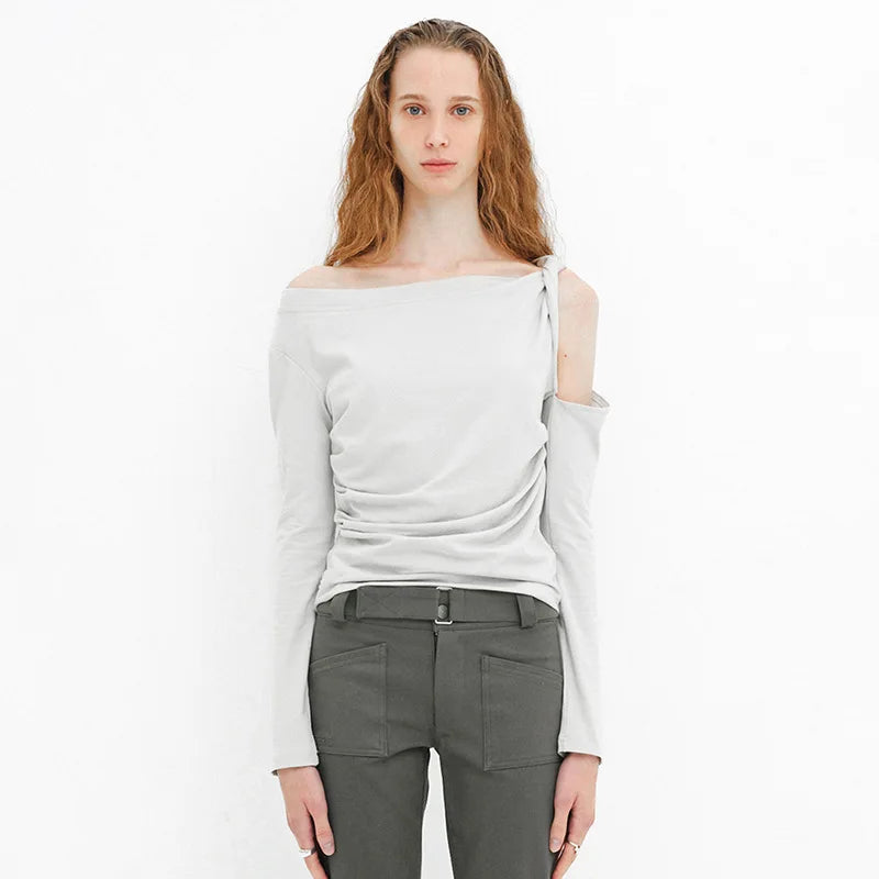 PixieKiki Twisted Hollow Out Off Shoulder Long Sleeve Tops 2000s Clothes Y2k Asymmetrical T Shirts for Woman P85-BE15.
