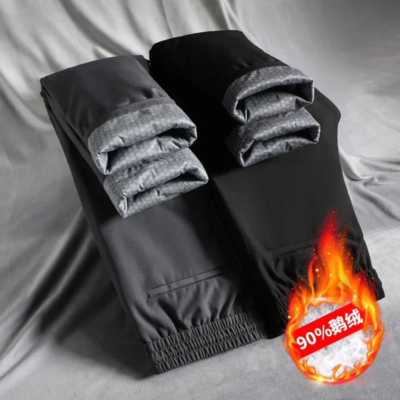 New Winter Men's Down Pants High Quality Thick Warm Goose Down Padded Business Casual Pants for Male Fashion Trousers Outerwear.