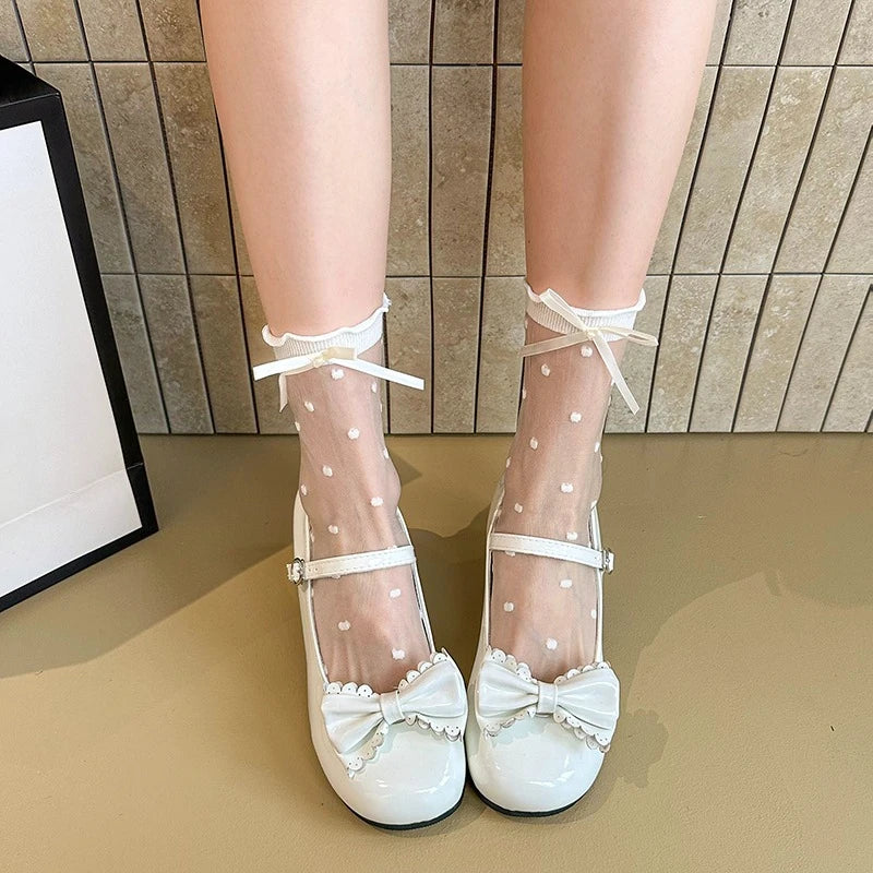 Plus Size Mary Jane Single Shoes Summer New Round Toe Open Toe Bow Slip Strap Anti-Slip Wear-Resistant Square Heel Shoes.