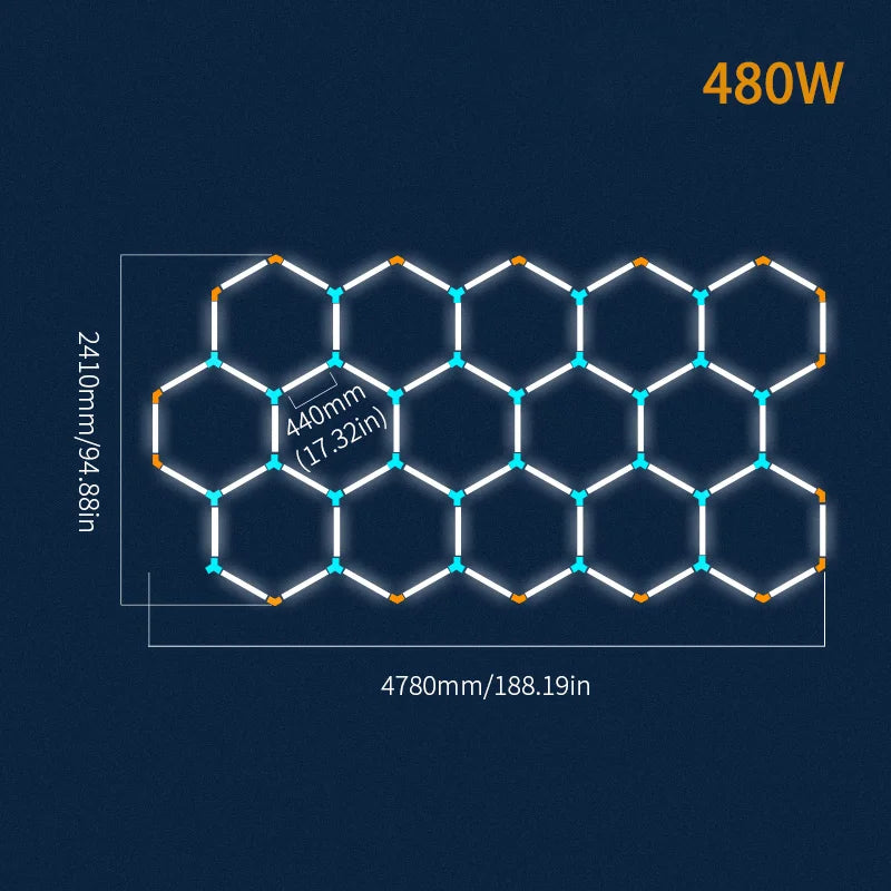 LED Honeycomb Lamp Barbershop Light Hexagon Lights Lamp AC85-265V Led Tube Ceiling Lighting For Car Detailing Workshop.