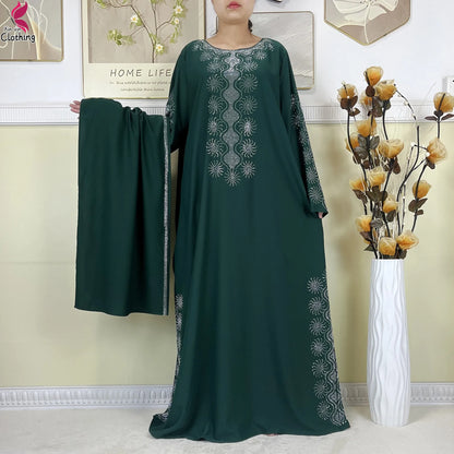 2025New High-Quality Dubai Muslim Abaya for Women Dress Islamic Turkey Femme Clothing Long Sleeve Loose African Dress With Scarf