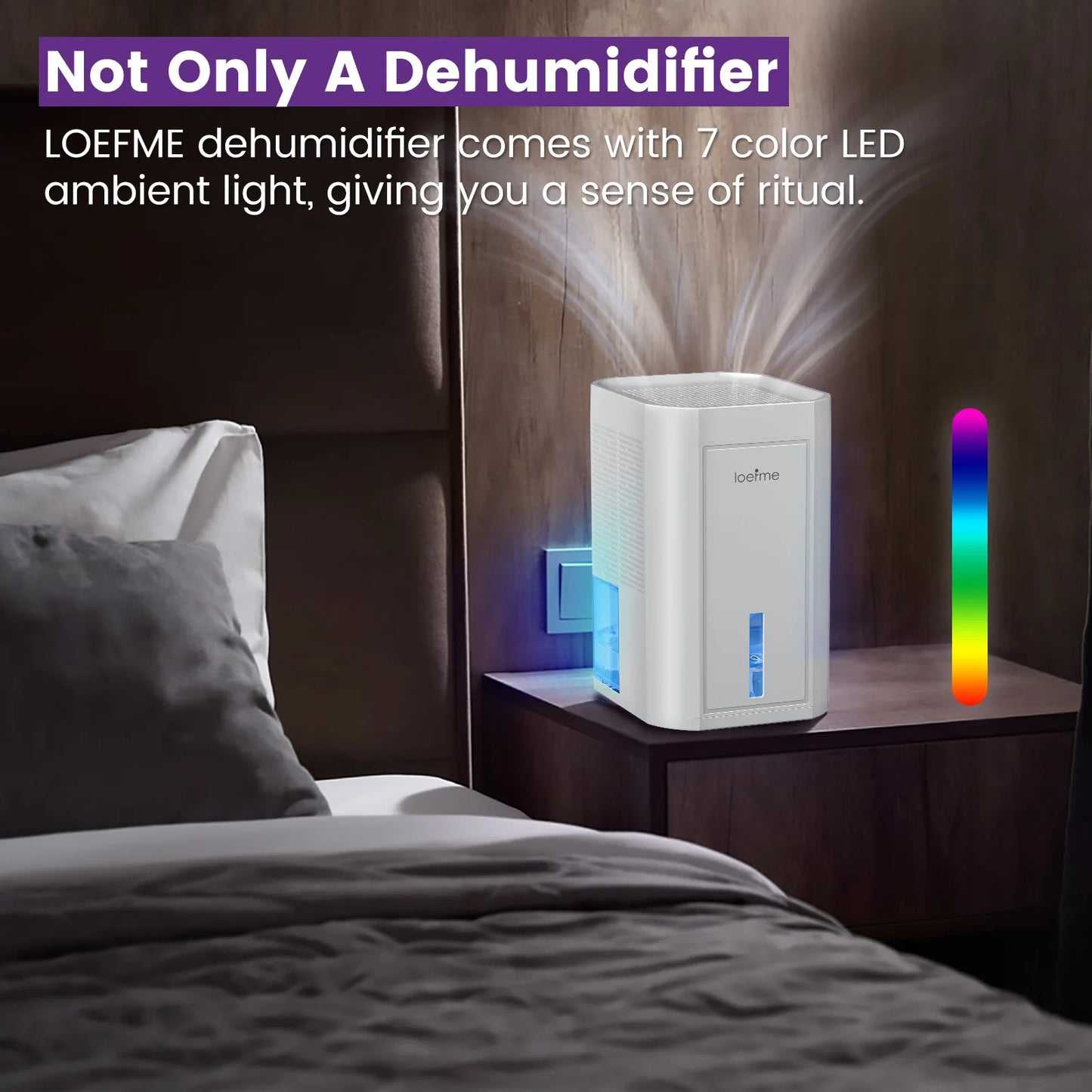 LOEFME 1000ml Electric Dehumidifier with Quiet & Auto Shut Off 7 Colorful LED, Portable Mini Dehumidifier for Wardrobe, Bathroom.
