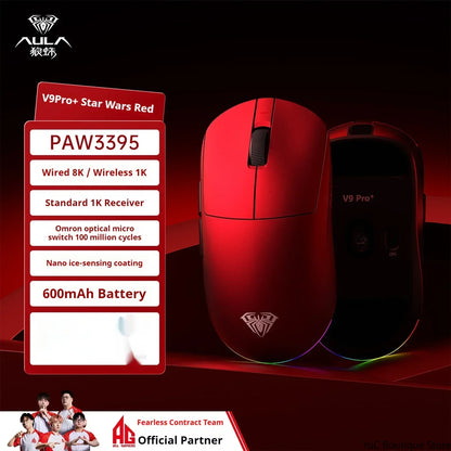 New Aula V9 Ultra Wireless E-sports Gaming Mouse Double 8k 3mode PAW 3950 8k 55g Lightweight Ergonomic Mouse Custom PC Accessory