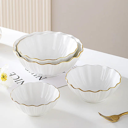 European high-end gold edged ceramic bowl, fruit salad bowl, household breakfast rice noodle bowl, hotel restaurant tableware.