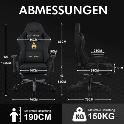 KITINJOY Gaming-Stuhl für Erwachsene mit Fußstütze, Lordosenstütze, Stoff, Computer-Bürostuhl, hohe Rückenlehne, ergonomischer Gamer-Stuhl