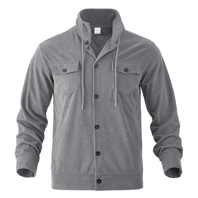 Men's Corduroy Jacket Stand-up Collar Slim Fit Retro Multi-pocket Workwear Commuter Coat for Spring And Autumn