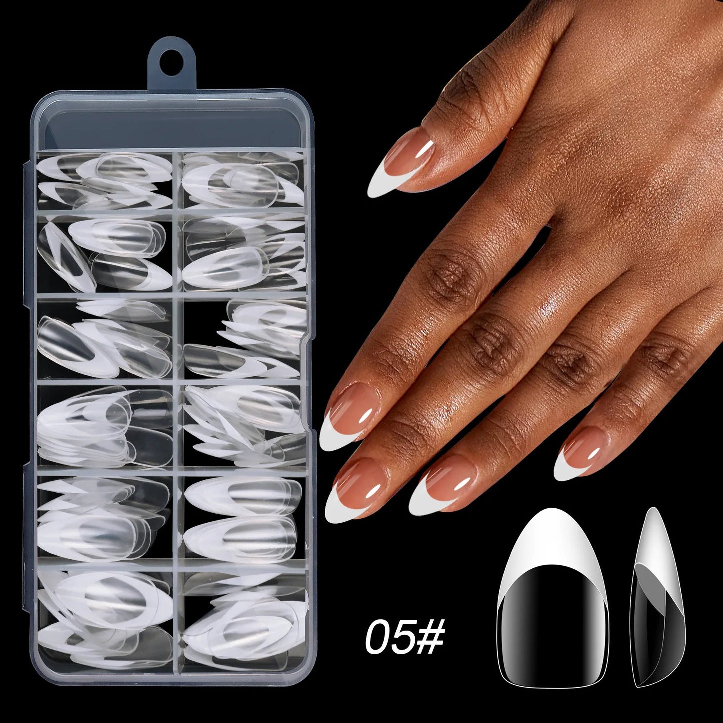 210pcs/box French False Nails White Pink Color Press On Almond Pointed Nail Wearable Removable Faux Fake Nails Extension Tools.