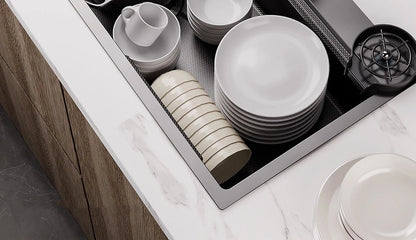 Stainless Steel Kitchen Sink Household Rice Grain Pattern Large Single Slot Wear Resistant Wash Dish Bowl Countertop Basin