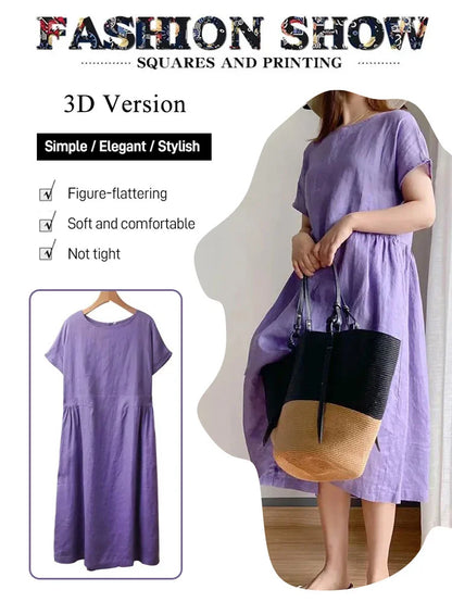 Fett mm Kleid Sommer einfarbig Baumwolle Damen mittellangen Rock lose dünne Kleider.