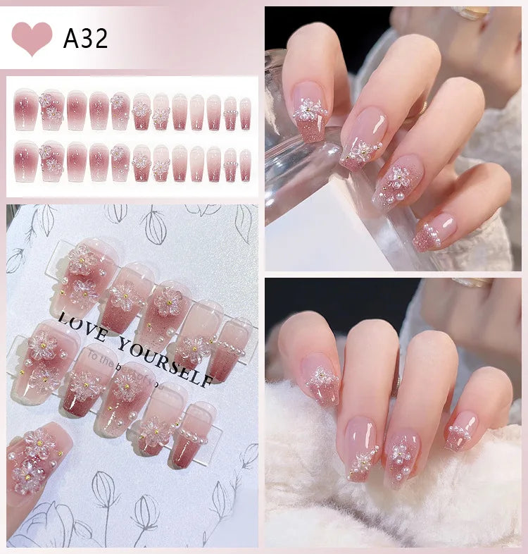 24Pcs 3D kuromi press on nails Y2K Cartoon Handmade Fake Nails Black Gel nail Wearable Nails Cinnamoroll Melody Anime False Nail