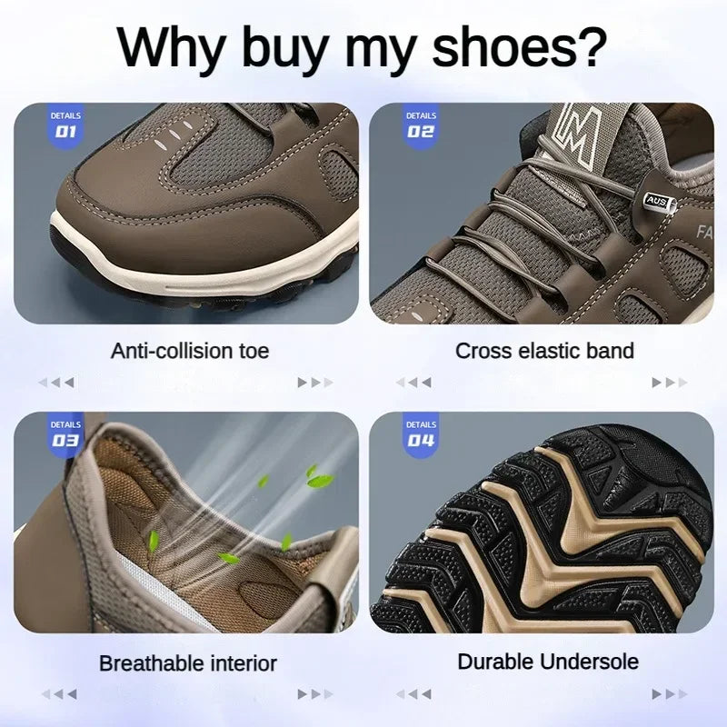 Men Soft Hiking Shoes Summer Breathable Mesh Sneakers Light Black Hike Footwear Walking Shoes Outdoor Shoes Climbing Shoe Male.