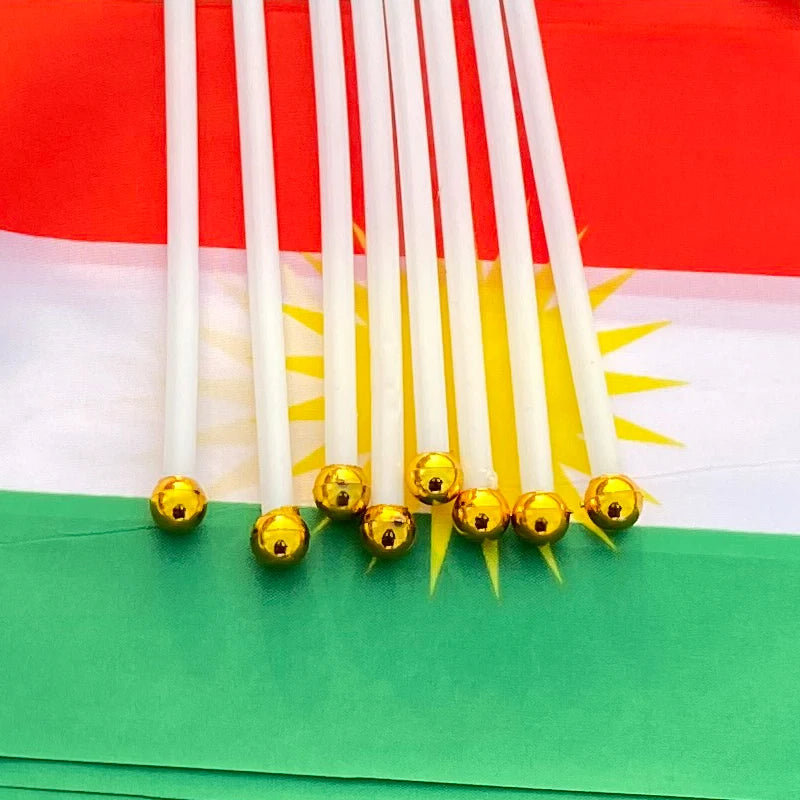 xvggdg  100pcs 14 * 21cm  plastic Stick Kurdish hand flag   waving  National   Kurdistan   banner.